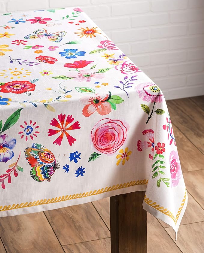 Maison d' Hermine Table Cloth Rectangle Table 100% Cotton 60 x 120 Inches Tablecloth Reusable Decorative for Dining Room Farmhouse Home Valentines Day Decorations Spring Summer- Happy Florals - Sweety