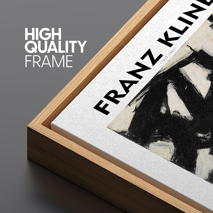 SIGNLEADER Framed Canvas Print Wall Art Franz Kline Paint Stroke Landscape Abstract Shapes Illustrations Fine Art Decorative Minimalist Relax/Calm for Living Room, Bedroom, Office - 16"x24" Natural