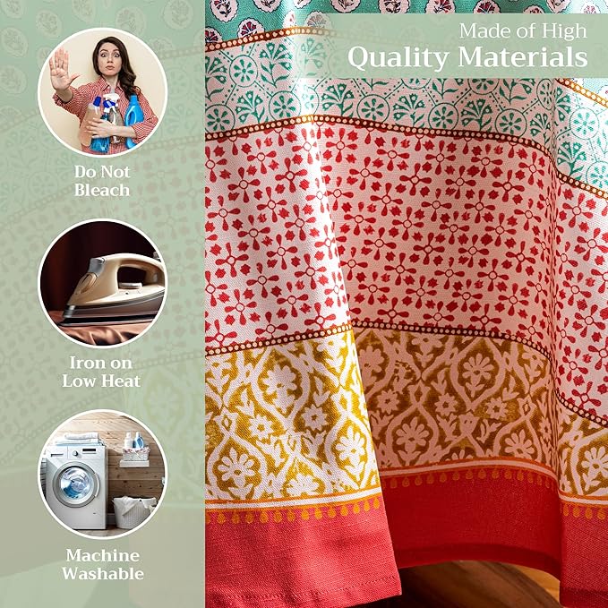 Maison d' Hermine Table Cloth Round Table 100% Cotton 63 Round Inches Tablecloth Reusable Decorative for Dining Room Farmhouse Home Valentines Day Decorations Spring Summer - Provence