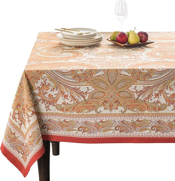 Maison d' Hermine Thanksgiving Tablecloth Kashmir Paisley 100% Cotton Tablecloth 60"x120" – Fall Harvest Dining & Holiday Décor, Washable Reusable Fabric Table Cover for Kitchen & Dining Room