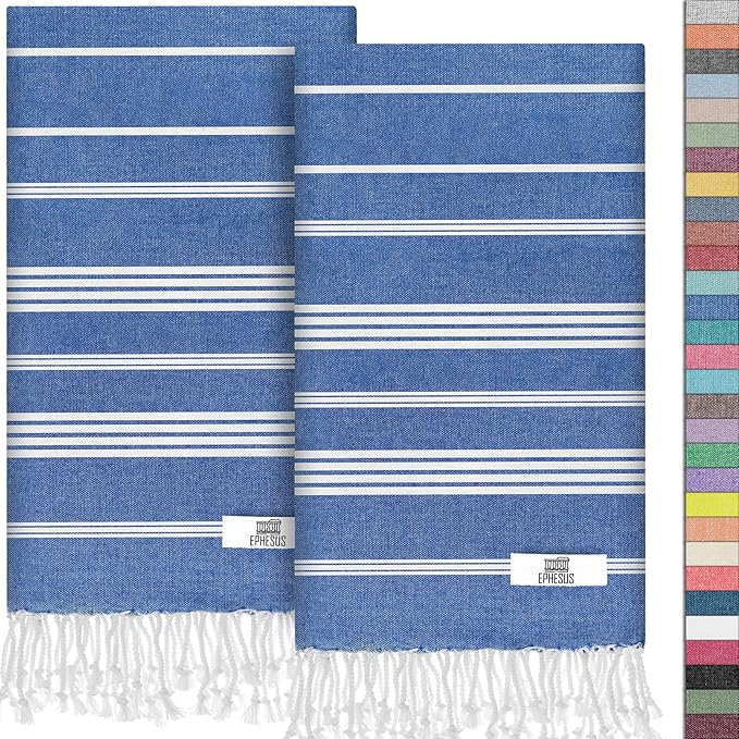 Hand Towels - Set of 2 | 18" x 30" - Decorative Turkish Hand Towel for Bathroom, Kitchen, Guest, Face, Hair, Tea, Dishcloth (Sultan, Oil Blue)