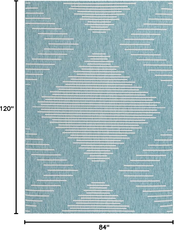 Rugs.com Outdoor Modern Collection Rug – 7' x 10' Light Aqua Flatweave Rug Perfect for Bedrooms, Dining Rooms, Living Rooms