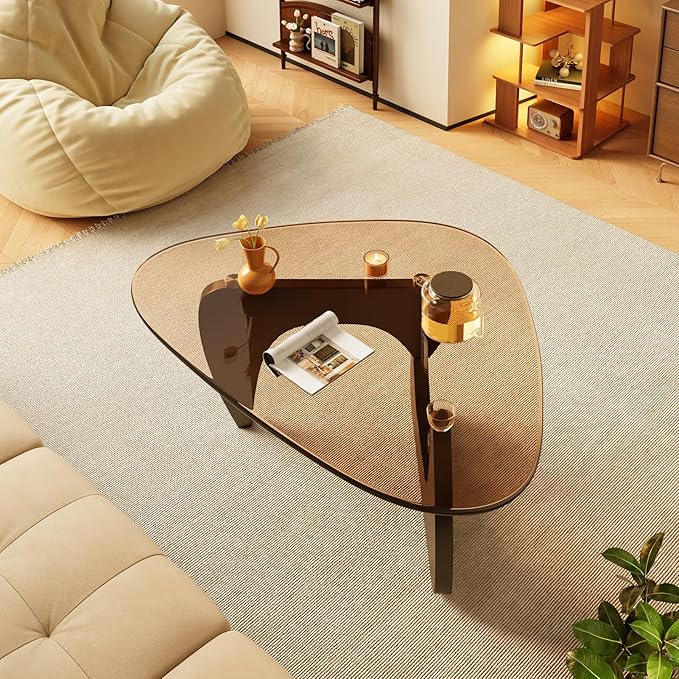 Coffee Tables Glass Small Farmhouse Coffee Table Mid-Century Modern Wood Center Table for Living Room, Black Brown, 36 Inch