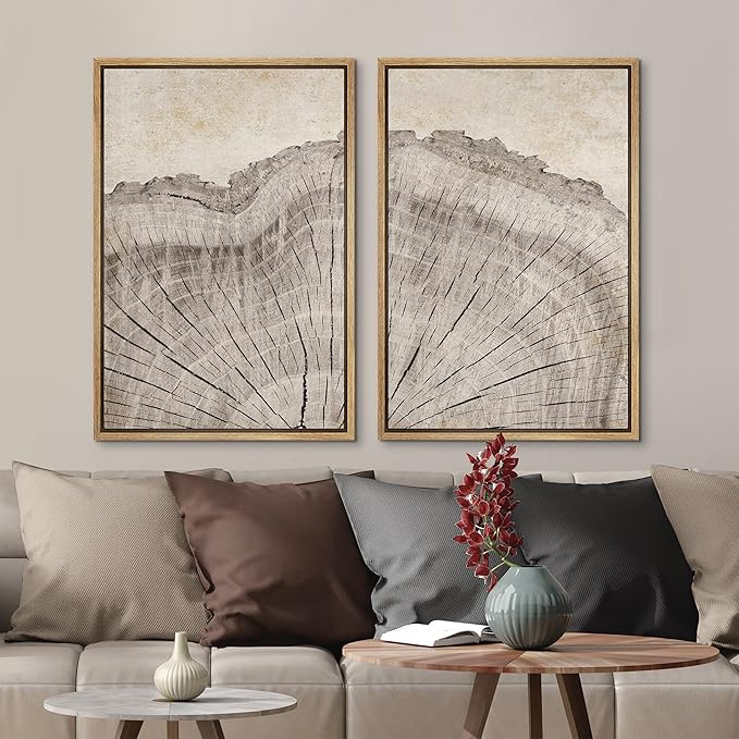 MUDECOR Framed Canvas Print Wall Art Oak Wood Tree Rings Nature Illustration Modern Art Decorative Multicolor Geometric Minimal for Bedroom - 24"x36"x2 Natural