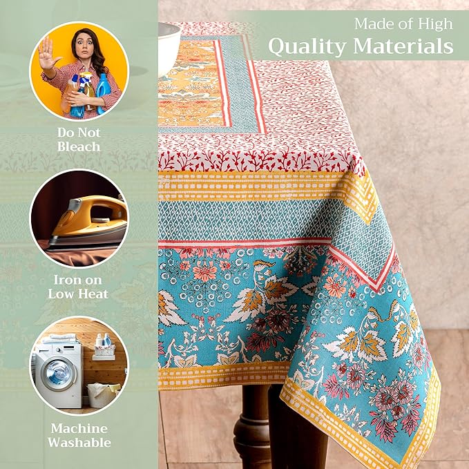 Maison d' Hermine Table Cloth Rectangle Table 100% Cotton 70 x 90 Inches Tablecloth Reusable Decorative for Dining Room Farmhouse Home Valentines Day Decorations Spring Summer - Marquise