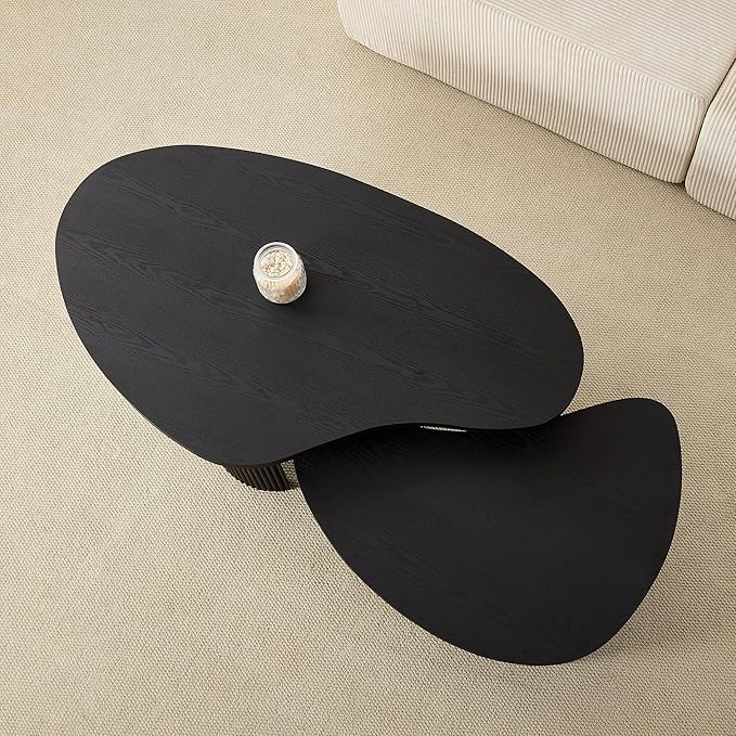 Nesting Coffee Table Set of 2, Irregular Shape Center Table 2-Piece Modern Side Table End Table for Living Room Aoartment Office, Black