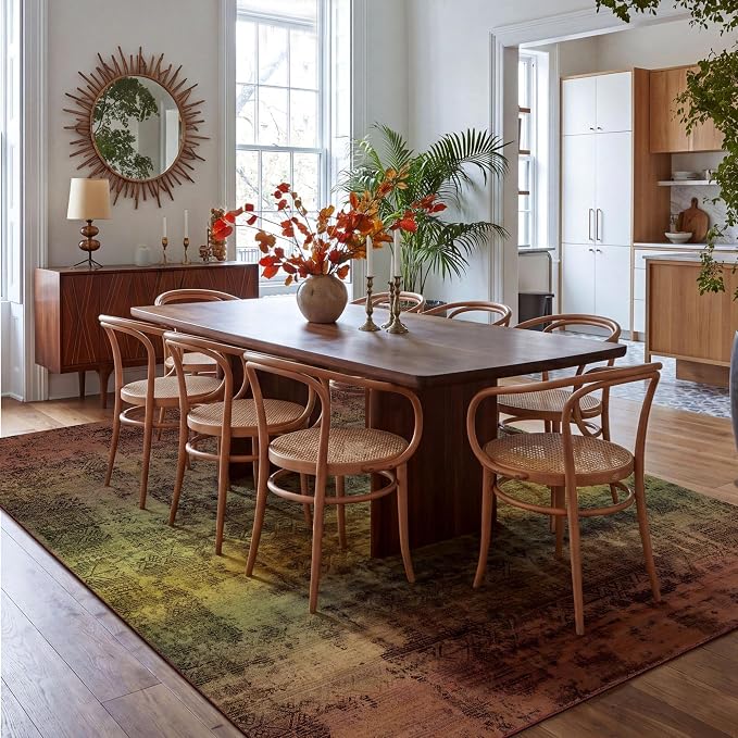 Kokia Abstract Terracotta Area Rugs 9x12 Bedroom Washable Decor Low Pile Distressed Non-Slip Indoor Carpet Foldable Stain Resistant Floor Mat Living Room Dining Room, Brown and Tan
