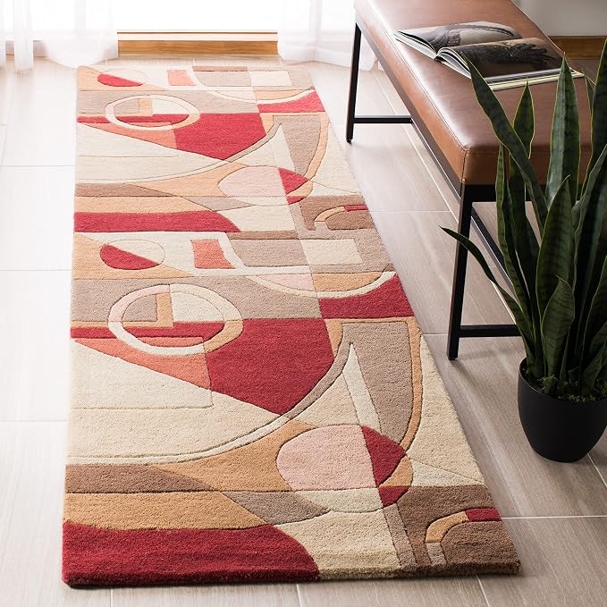 SAFAVIEH Rodeo Drive Collection Runner Rug - 2'6" x 14', Beige & Multi, Handmade Mid-Century Modern Abstract Wool, Ideal for High Traffic Areas in Living Room, Bedroom (RD845A)