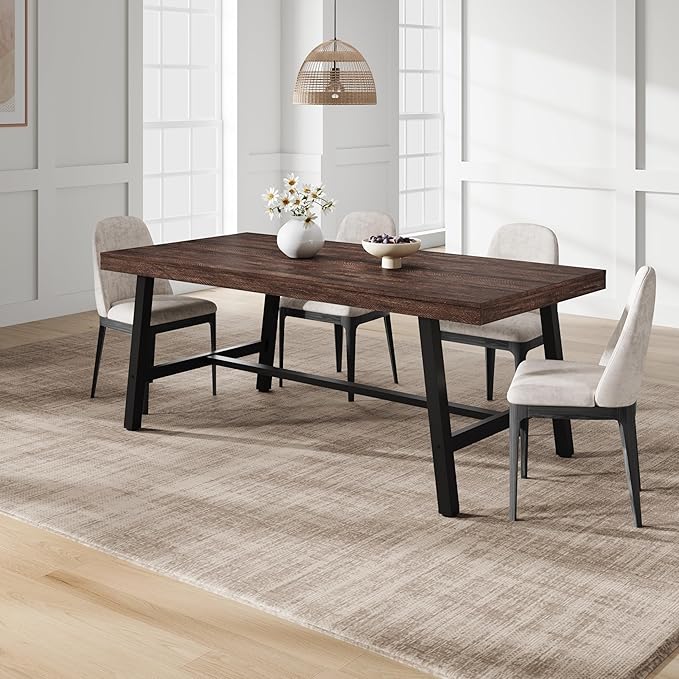 GarveeHome Industrial Dining Table for 6-8 People, 70.87" Long Wooden Kitchen Table with Sturdy Metal Frame & Finish, Seats 6 Rectangular Counter for Dinner, Kitchen, Dining Room-Rustic Birch
