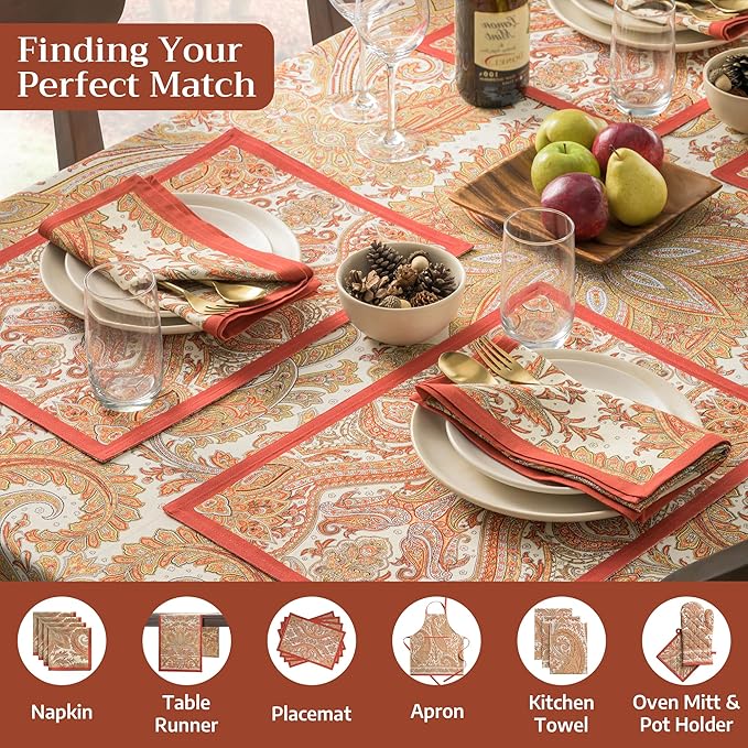 Maison d' Hermine Table Cloth Rectangle Table 100% Cotton 70 x 140 Inches Fall Tablecloth Reusable Everyday Use for Thanksgiving Christmas Decorations Dining Farmhouse Party (Kashmir Paisley)