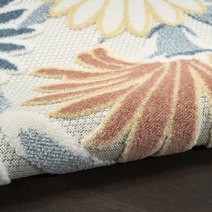 Nourison Home Aloha Ivory Rose 7'10" x 10'6" Area Rug - Easy Clean, Non Shedding, Bed Room, Living Room, Dining Room, Kitchen (8' x 11')
