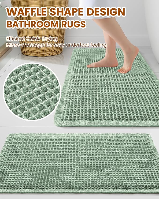 Smiry Waffle Bath Mat 30x20, Extra Soft Absorbent Bathroom Rugs, Non Slip Machine Washable Quick Dry Bath Rugs for Bathroom Floor, Tub, Shower, Home Decor Accessories, Sage Green