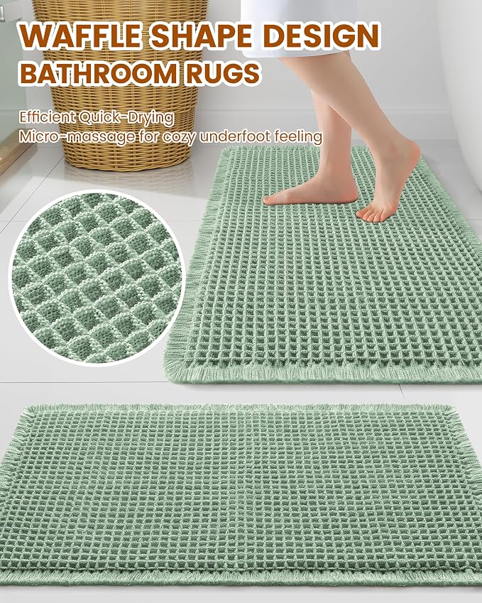 Smiry Waffle Bath Mat 24x16, Extra Soft Absorbent Bathroom Rugs, Non Slip Machine Washable Quick Dry Bath Rugs for Bathroom Floor, Tub, Shower, Home Decor Accessories, Sage Green