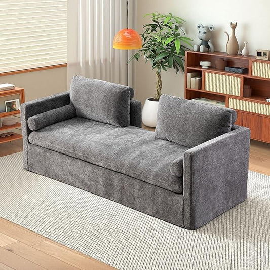 Chifee & Vingol 82.68" Oversized Chaise Lounge Indoor Modern Upholstered 2-Seater Daybed Sofa Bench with Pillows & Armrests Lounge Sleeper Sofa for Living Room Bedroom Office,Gray