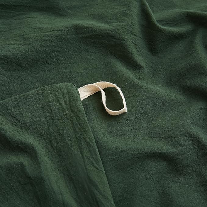 LOVQUE Bedding Duvet Cover Queen Size, 100% Washed Cotton Linen Like Natural Bedding Set with Zipper Closure (No Comforter), 90x90, Forest Green