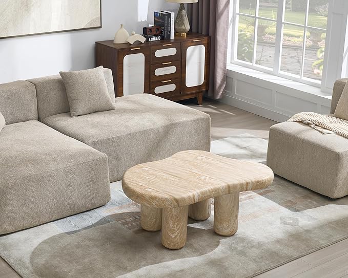 Modern Stone Cloud Coffee Table - Accent Organic-Shaped Tabletop with Marble Finish, Cloud Sofa Center Table for Living Room/Bedroom/Office (Onyx White)