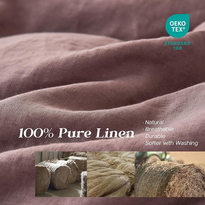 Simple&Opulence 100% Linen Duvet Cover Set, 3 PCS Natural French Flax Purple Duvet Cover Full Size, Breathable Soft Comfy Linen Bedding Comforter Cover with 2 Pillowcases(Purple, 78"x86")