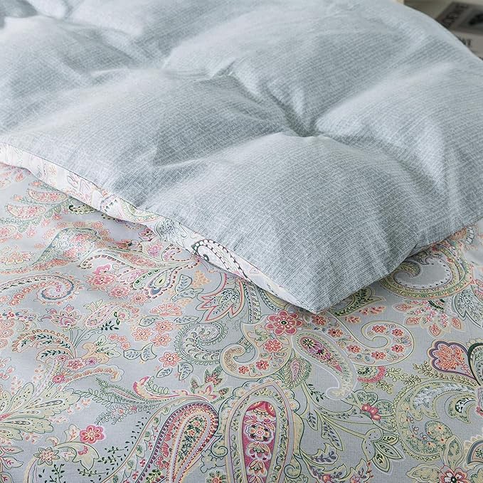 HoneiLife Wildflower Duvet Cover King - 100% Cotton Comforter Cover Sets, 3-PC Comfortable Floral Duvet Cover Sets,Soft & Breathable Duvet Cover with Zipper Closure & Corner Ties, Paisley