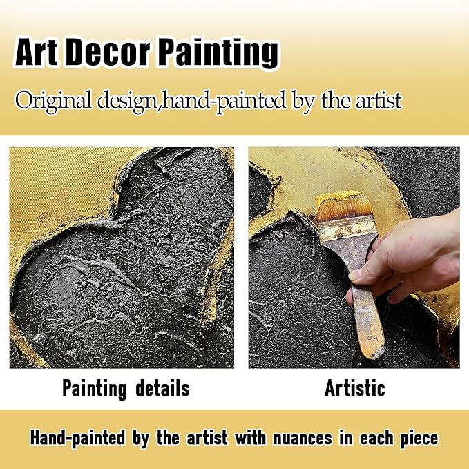 DNIEOTU Abstract Wall Art for Living Room, Black and Gold Hand-Painted Canvas Wall-Decor for Bedroom, 3D Textured Paintings, Size 40 x 20 Inches