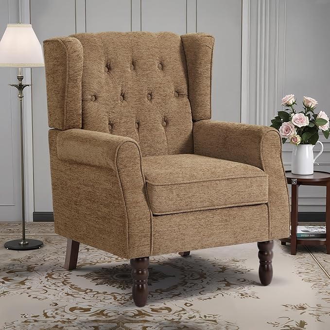 Lumibee High Back Accent Chair,Upholstered Wingback Armchair with Solid Wood Legs for Small Spaces,Comfy Single Sofa Chair for Living Room,Bedroom,Office-Gray