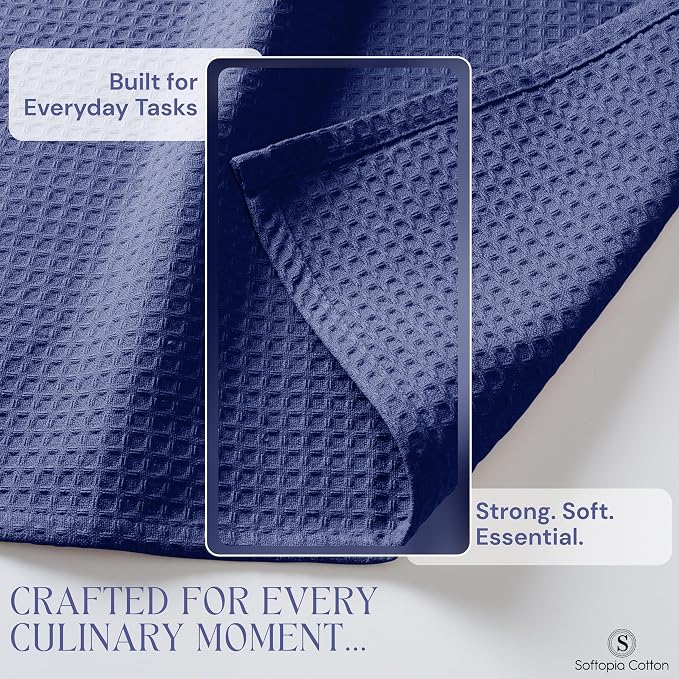 Waffle Weave Dish Towels 4 Pack, 16x26 Inches, Quick Dry Towels for Kitchen, Reusable, Absorbent Wash Cloths Set, Washable Fabric, Heavy Duty for Daily Use - Indigo Blue