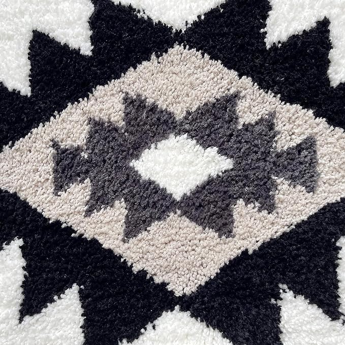 Boho Bath Rugs White Non Slip Washable Geometric Bath Mat Fluffy Soft Absorbent Bathroom Rugs for Bathroom Sink Shower Home Entryway Bohemian Farmhouse Decor 30"×20"