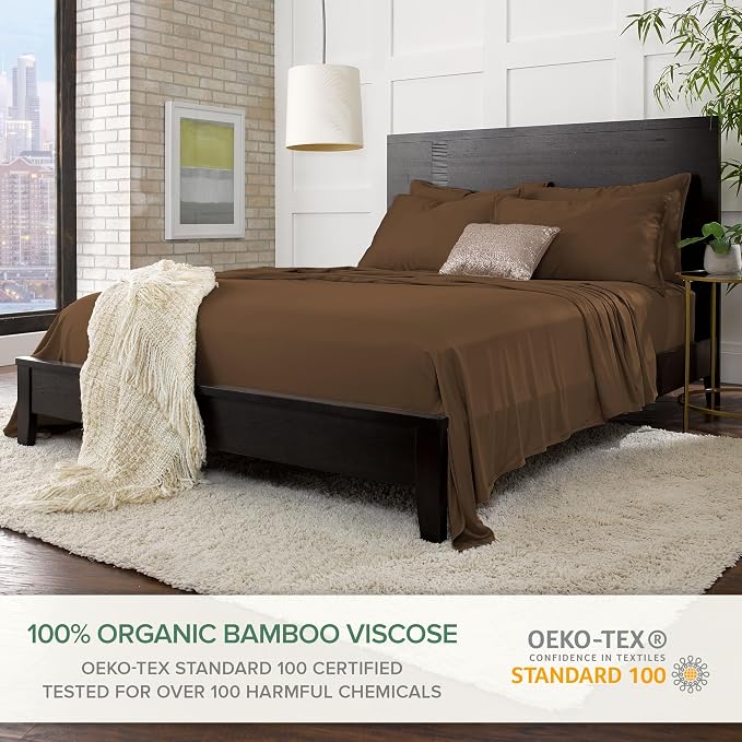 Pure Bamboo King Sheets, Genuine 100% Organic Viscose Derived from Bamboo Bed Sheet Set, Luxuriously Soft & Cooling, Double Stitching, 2 Year Quality Promise (King, Coconut Husk)