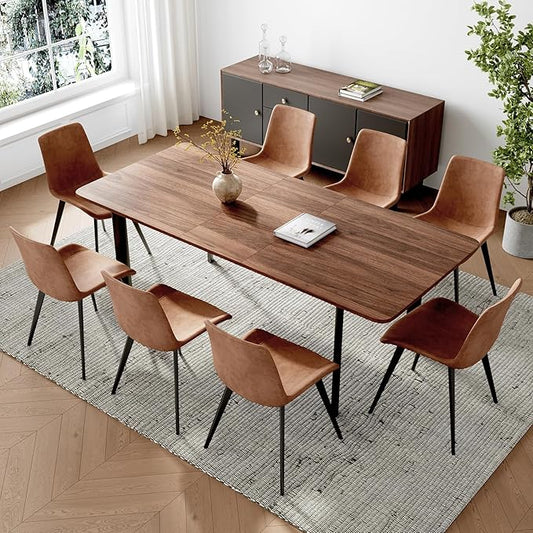 63"- 78.7" Extendable Dining Table Set for 8, Modern Kitchen Table with Dining Chairs for 6-8 Person, Thickened Expandable MDF Wooden Table with Metal Leg for Dining Room, Kitchen, Living Room