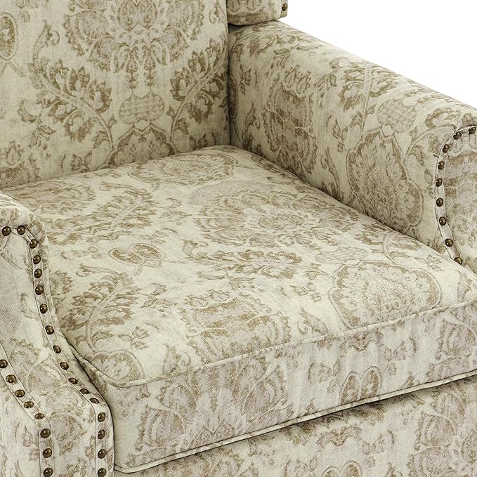 Pia Ricco Set of 2 Floral Accent Chairs, High Back Upholstered Armchairs with Retro Wingback Design, Nailhead Trim & Solid Wood Legs for Living Room Bedroom Home Office(Flower White)