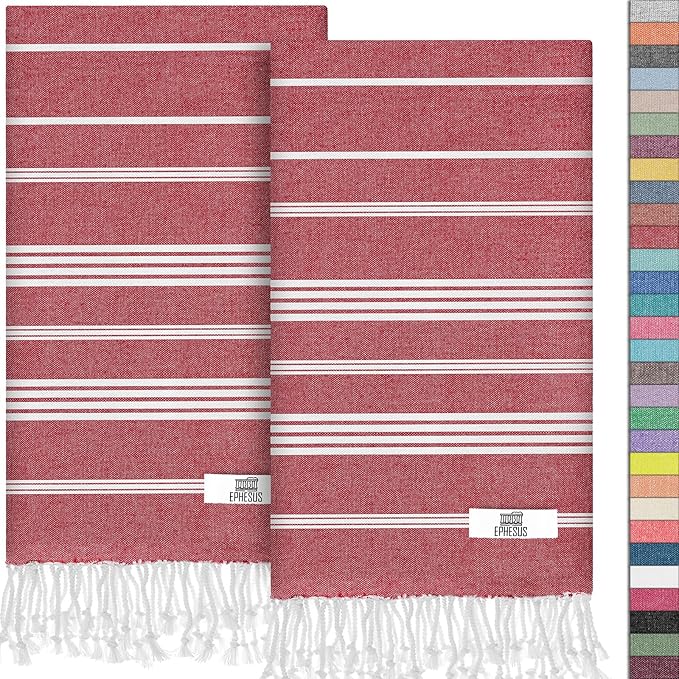 Hand Towels - Set of 2 | 18" x 30" - Decorative Turkish Hand Towel for Bathroom, Kitchen, Guest, Face, Hair, Tea, Dishcloth (Sultan, Red)