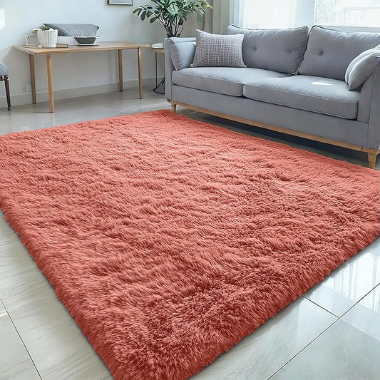 OLANLY 5x8 Machine Washable Large Area Rugs for Living Room, Bedroom, Soft Fluffy Shaggy Bedside Rug, Indoor Floor Carpet for Kids Girls and Boys, Dorms, Nursery, Home Decor Aesthetic, Rust Red