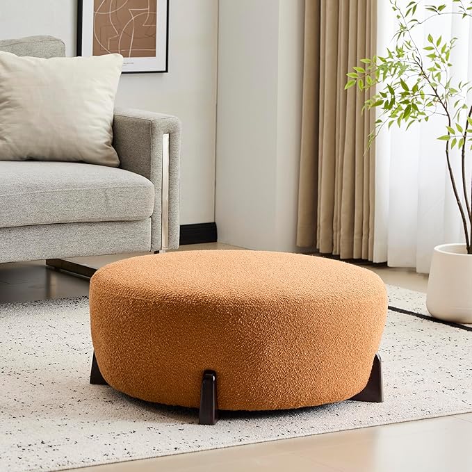 Christopher Knight Home Tatia Modern Bouce Upholstered Ottoman Coffee Table, Multi-Functional Sofa Footrest with Wooden Frame, Extra Seating for Living Room, Bedroom, Entryway, Brown+Pumpkin Orange