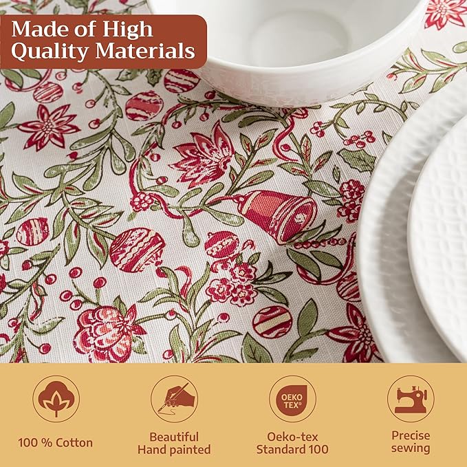 Maison d' Hermine Table Cloth Rectangle Table 100% Cotton 60 x 120 Inches Fall Tablecloth Reusable Everyday Use for Thanksgiving Christmas Decorations Dining Farmhouse Party (Reveillon Au Jardin)