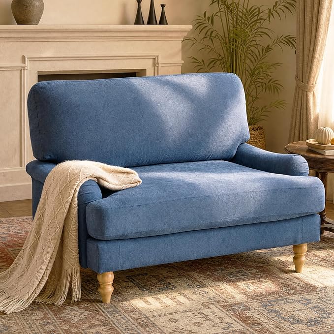 Bezseller Oversized Accent Chair Indoor, 46" W Large Upholstered Single Sofa Chair and Wood Legs, Big Comfy Armchair Leisure Lounge for Living Room, Bedroom, Apartment, Reading Room(Blue)