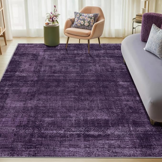 Kokia Abstract Area Rugs Washable Indoor 6x9 Rug Boho Distressed Retro Low Pile Non-Slip Non-Shedding Carpet Bedroom Living Room Dining Room, Purple Rug, Oslo Dusty