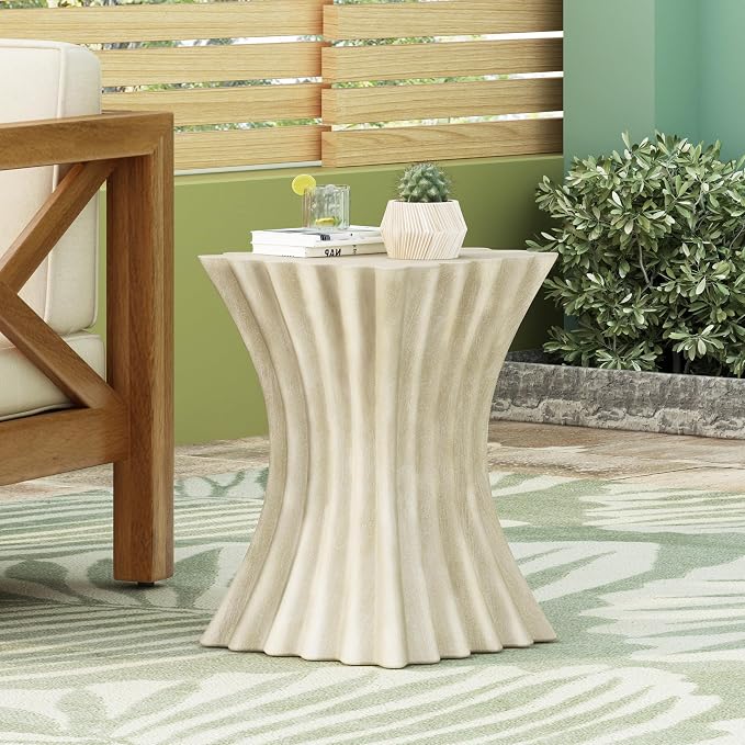 Square Side Table End Table for Living Room, Modern Retro Farmhouse Countryside Style, Magnesium Oxide Material for Indoor & Outdoor, No Assembly, Antique Brown