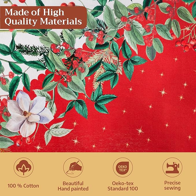 Maison d' Hermine Table Cloth Round Table 100% Cotton 63 Inches Fall Tablecloth Reusable Everyday Use for Thanksgiving Christmas Decorations Dining Farmhouse Party (Noel)