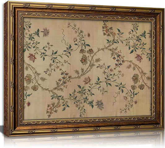 Vintage gold framed Floral Vine wall art Retro Beige Botanical Painting Canvas Prints Elegant Antique Flower French Leaf Wall Decor for Farmhouse Bedroom Living Room Home Decration 9x11in