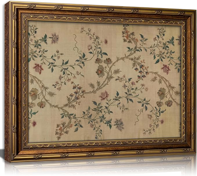 Vintage gold framed Floral Vine wall art Retro Beige Botanical Painting Canvas Prints Elegant Antique Flower French Leaf Wall Decor for Farmhouse Bedroom Living Room Home Decration 12x16in
