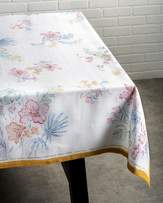 Maison d' Hermine Table Cloth Rectangle Table 100% Cotton 54 x 72 Inches Tablecloth Reusable Decorative for Dining Room Farmhouse Home Valentines Day Decorations Spring Summer - Paradise Island