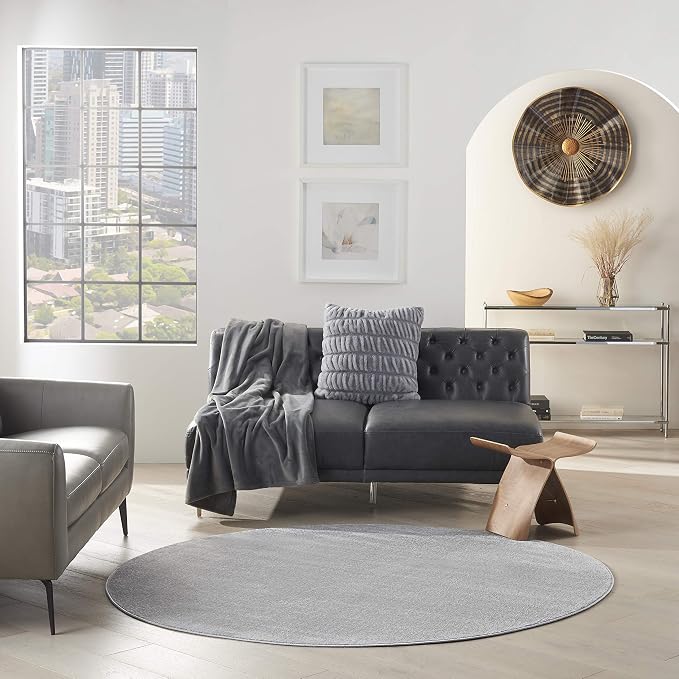 Nourison Home Nourison Essentials Silver Grey 6' x Round Area Rug - Easy Clean, Non Shedding, Bed Room, Living Room, Dining Room, Kitchen (6' x Round)