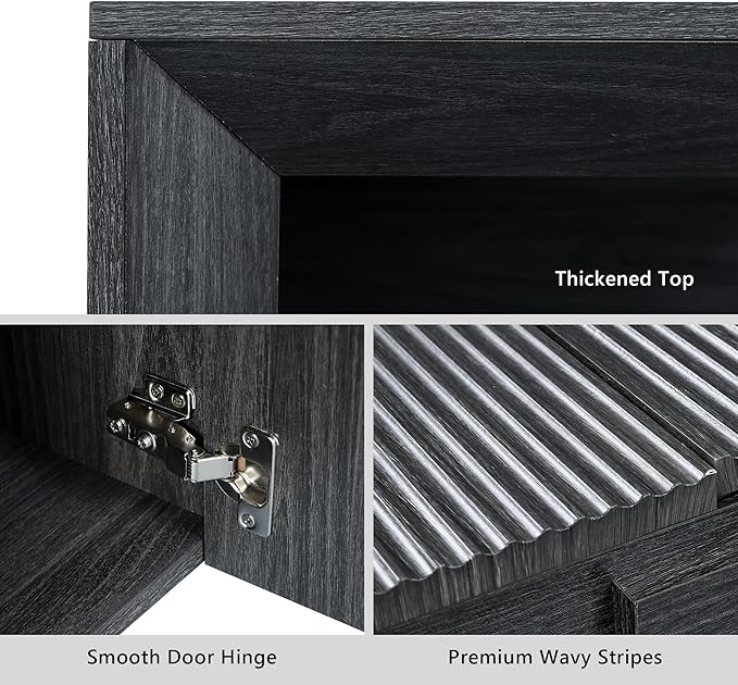 66.2" Buffet Cabinet with Storage and led Lights,Modern Sideboard Cabinet with 4 Doors & Shelves,Fluted Media Console Mid Century Coffee Bar Table for Living Room Kitchen Dining Room Hallway,Dark Grey