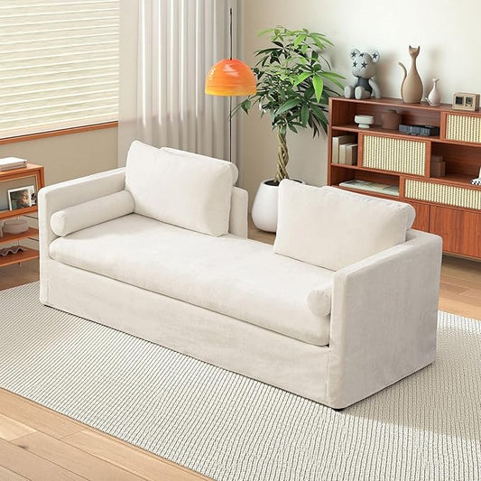 Chifee & Vingol 82.68" Oversized Chaise Lounge Indoor Modern Upholstered 2-Seater Daybed Sofa Bench with Pillows & Armrests Lounge Sleeper Sofa for Living Room Bedroom Office,Beige
