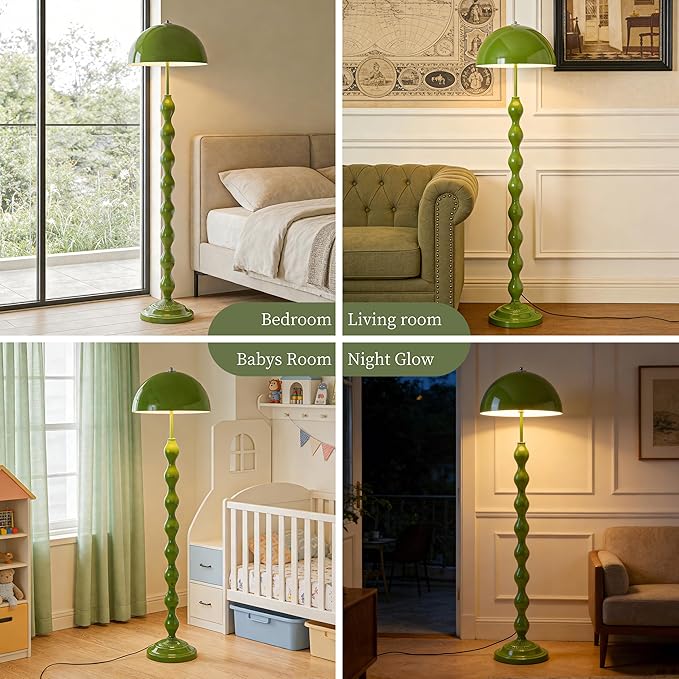 Unique Floor Lamp Creative Green Mushroom Lamp Standing Lamp with 38CM Wide Iron Shade and Foot Switch Modern Floor Light for Living Room, Bedroom, Office, Corner