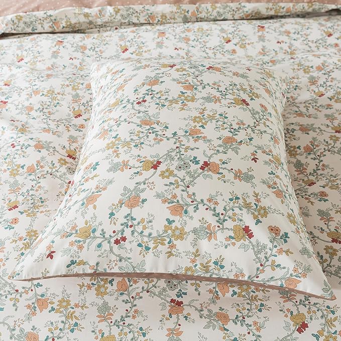 HoneiLife Botanical Duvet Cover Queen - 100% Cotton Comforter Cover Sets, Floral Duvet Cover Sets,Wildflower Bedlinen Set with Zipper Closure & Corner Ties