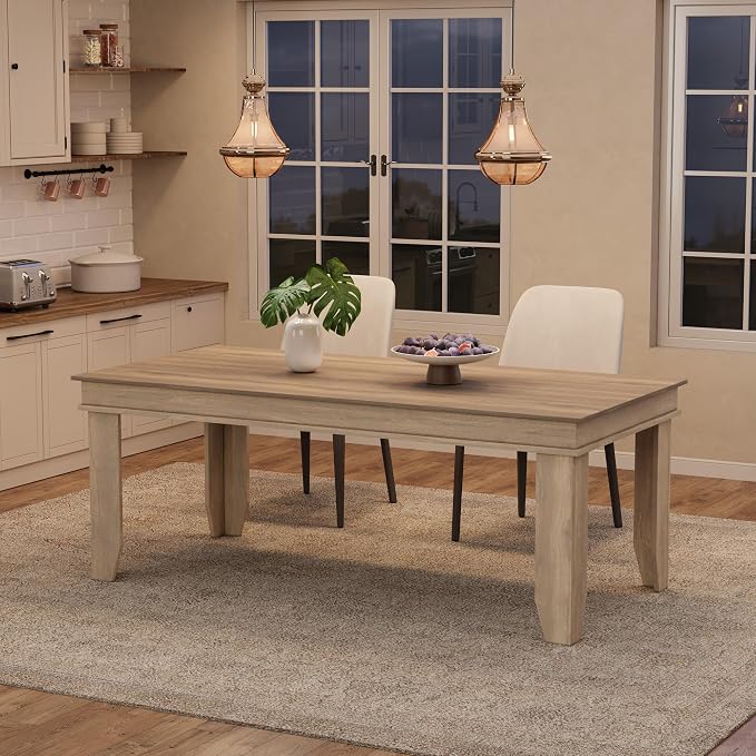 GarveeHome Farmhouse Dining Table for 6-8 People, 71 in Long Kitchen Tables with Wooden Sturdy Frame, 6 ft Large Rectangular Dinner Table for Dining Room, Kitchen, Natural Oak, 71" Non-extendable