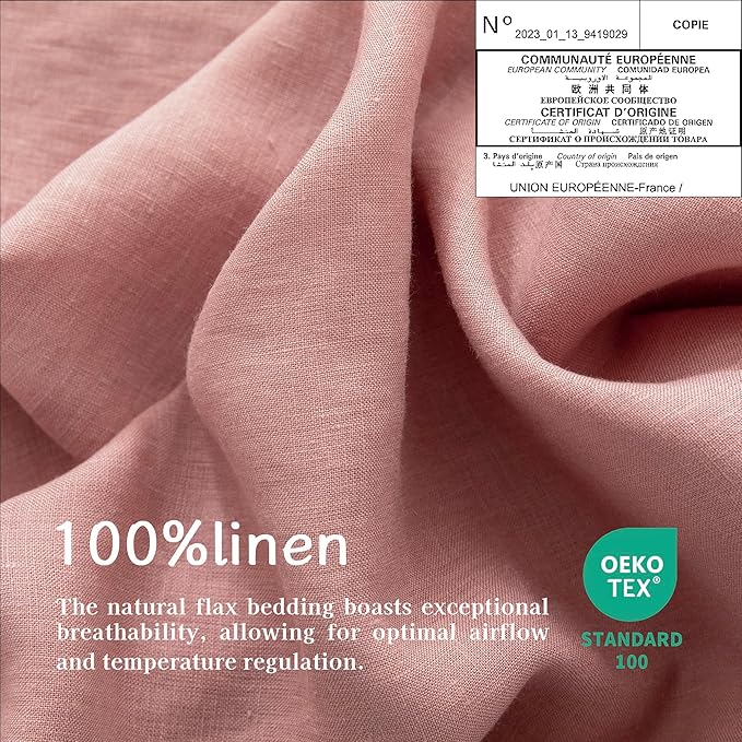 EVERLY Linen Twin Sheets Set, 100% Stonewashed French Linen Bed Sheets Deep Pocket Sheets, 3 Pieces (1 Flat Sheet, 1 Fitted Sheet, 1 Pillowcase) Natural Flax Bedding Set,Pink