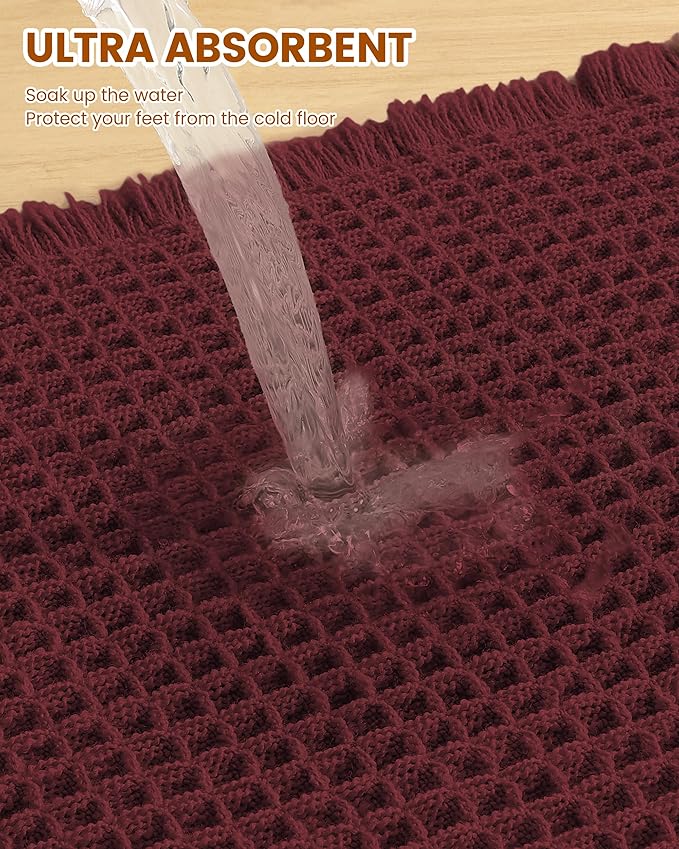 Smiry Waffle Bath Mat 72x24, Extra Soft Absorbent Bathroom Rugs, Non Slip Machine Washable Quick Dry Bath Rugs for Bathroom Floor, Tub, Shower, Home Decor Accessories, Burgundy