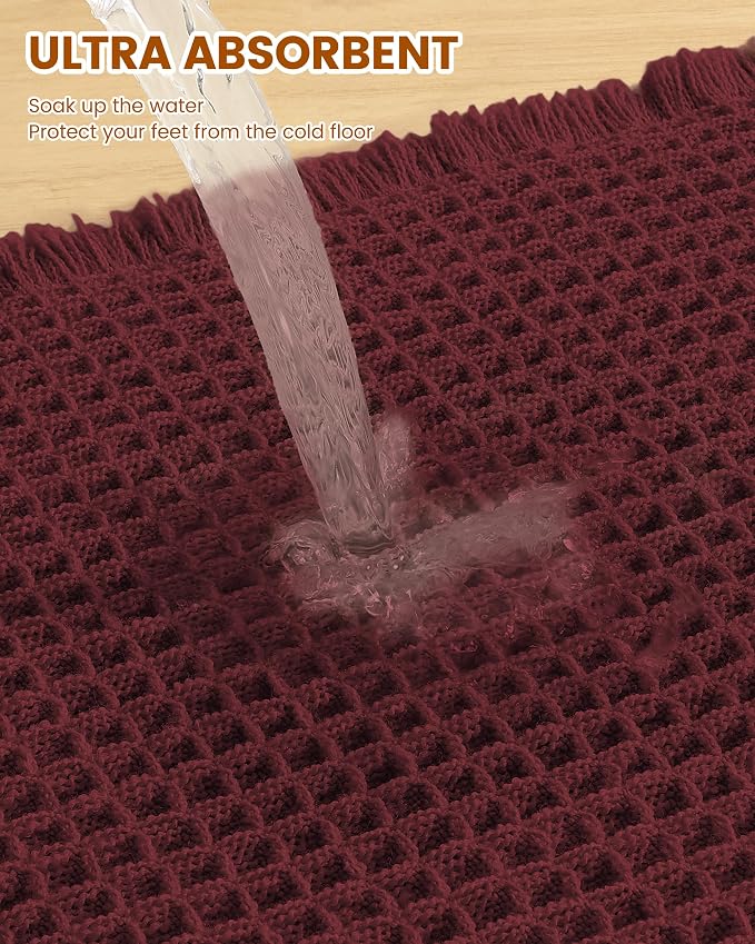 Smiry Waffle Bath Mat 60x24, Extra Soft Absorbent Bathroom Rugs, Non Slip Machine Washable Quick Dry Bath Rugs for Bathroom Floor, Tub, Shower, Home Decor Accessories, Burgundy