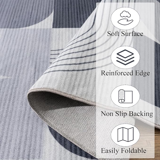 Large Machine Washable 9x12 Area Rug, Soft Modern Geometric Abstract Grey Rugs for Bedroom Living Room, Non-Shedding Faux Wool Indoor Throw Floor Carpet for Office Entryway Dining Room Decor
